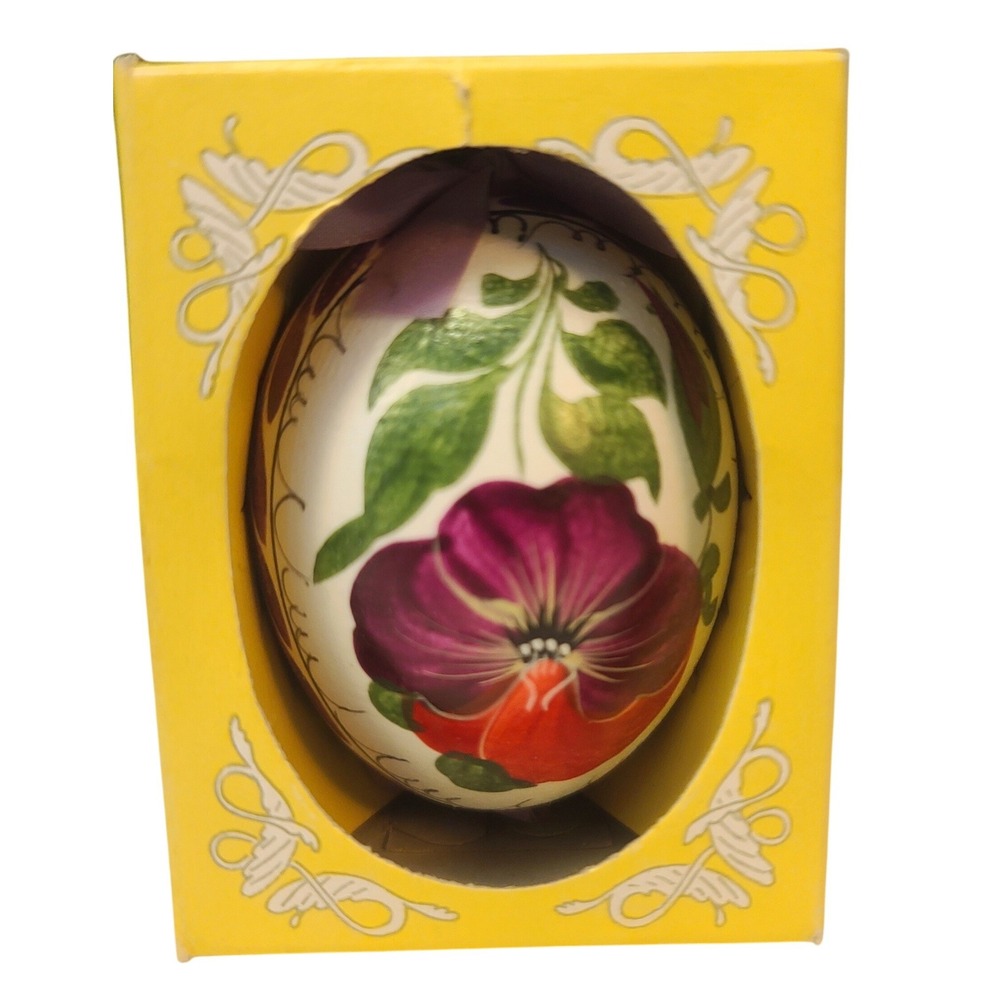 Hand Painted Eggshell Easter Pansy Floral Collectible in‎ Box French Ornament